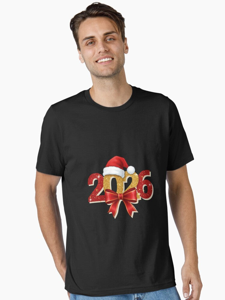2026 Glitter Design Sparkling Holiday Santa Hat Bow Essential T Shirt T Shirt High Search Demand New Year Trend