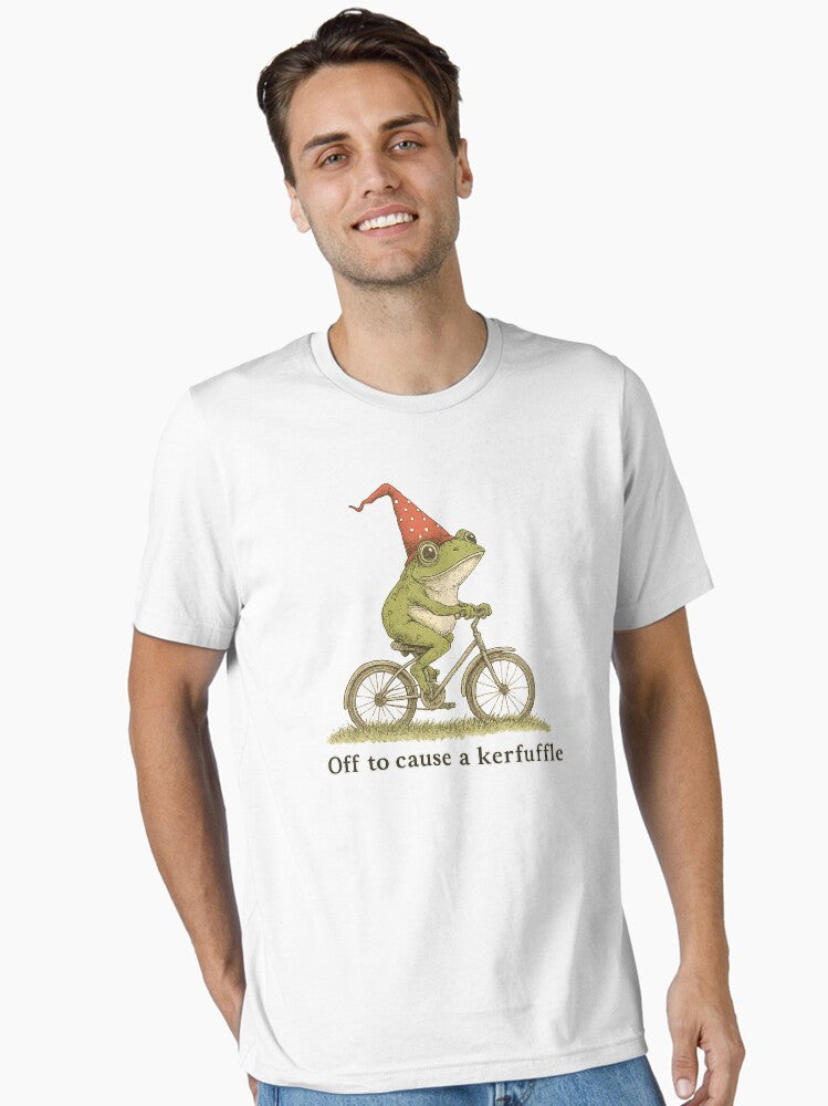 Off to Cause a Kerfuffle Frog Funny Weirdcore Sayings Meme Essential T Shirt T Shirt Comfort Fit Everyday Wear