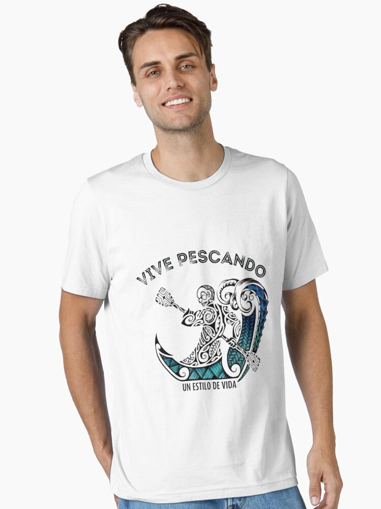 He lives by fishing For fans of fishing Logo Essential Shirt T Shirt Clean Design