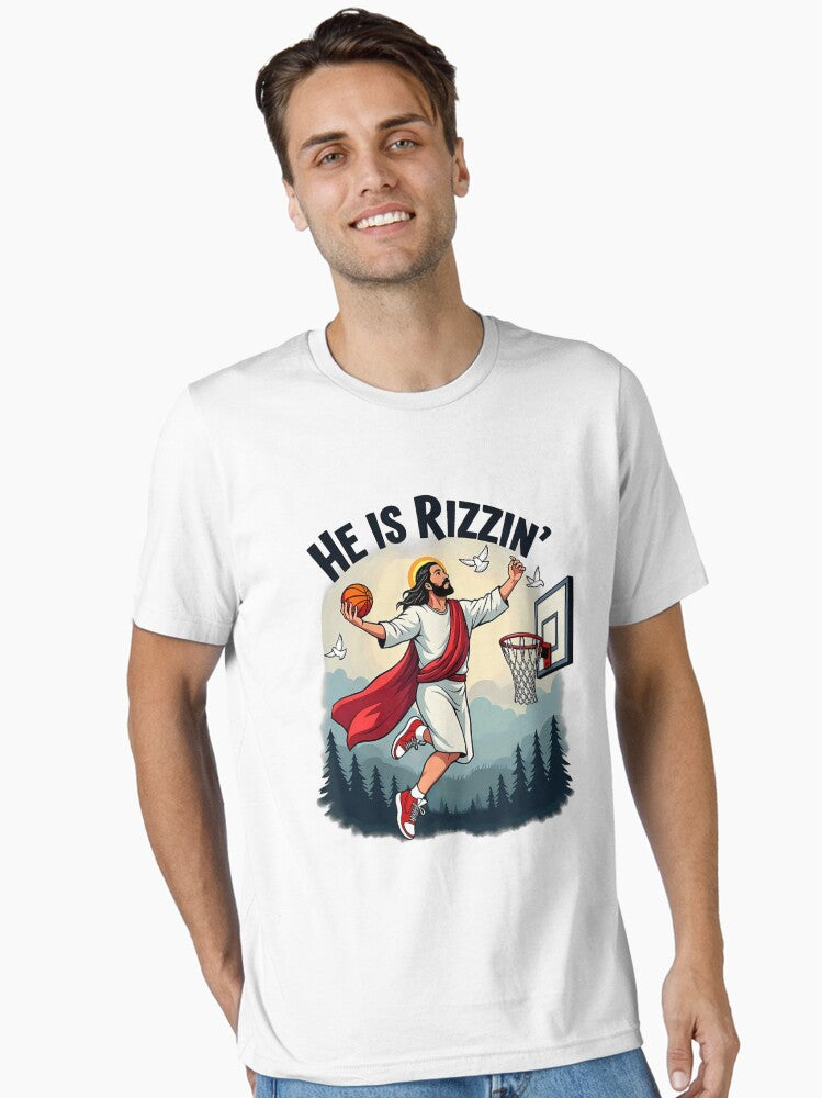 He Is Rizzin Easter Jesus Playing Basketball Hoop Essential Shirt T Shirt Minimal Style