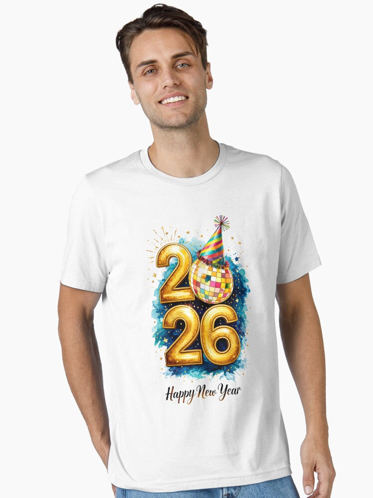 Happy New Year 2026 Gold Disco Ball T Shirt Premium Metallic 2026 Party Celebration Design Essential T Shirt T Shirt