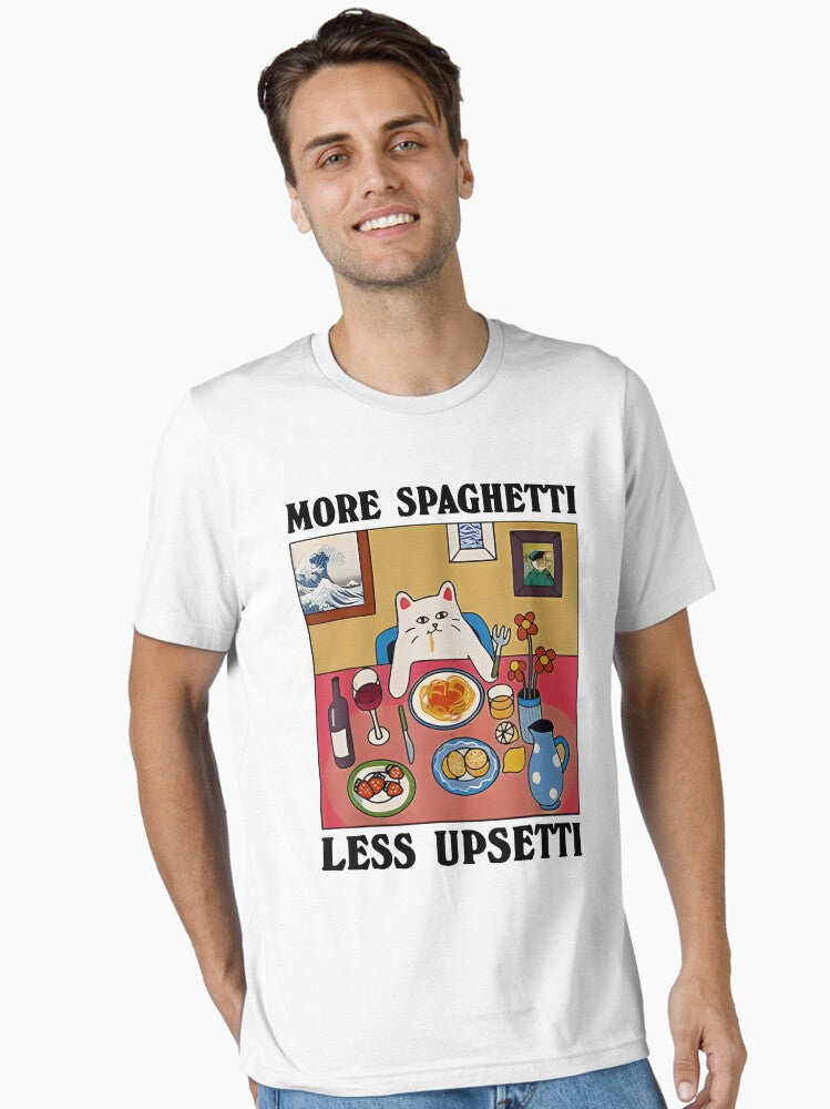 More Spaghetti Less Upsetti Funny Cute Cat Saying Essential T Shirt T Shirt Viral TikTok Find Hot Right Now