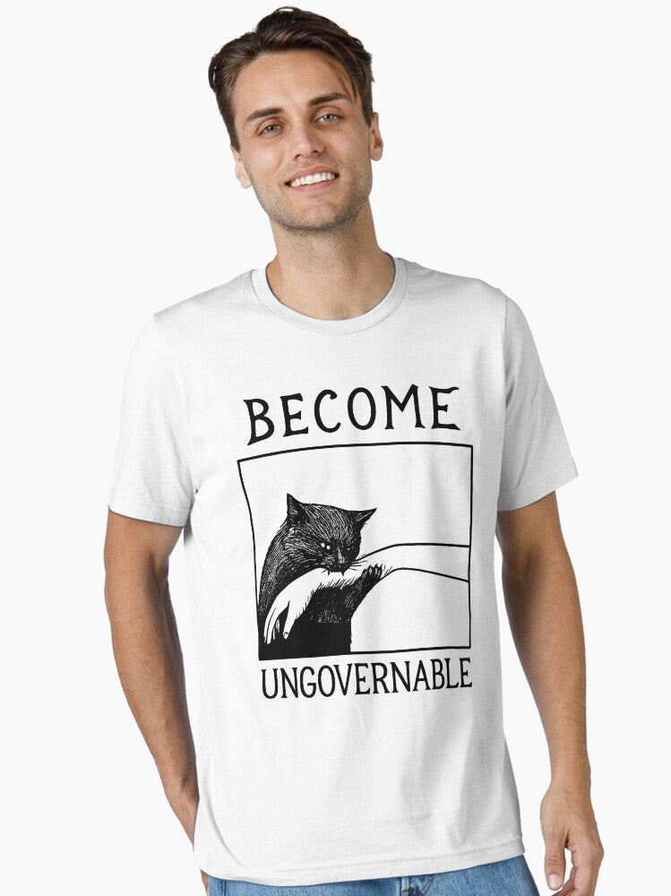 Become Ungovernable - Black Cat Biting Hand Funny Meme Essential T-Shirt | Premium Unisex T-Shirt, Trending Graphic Tee