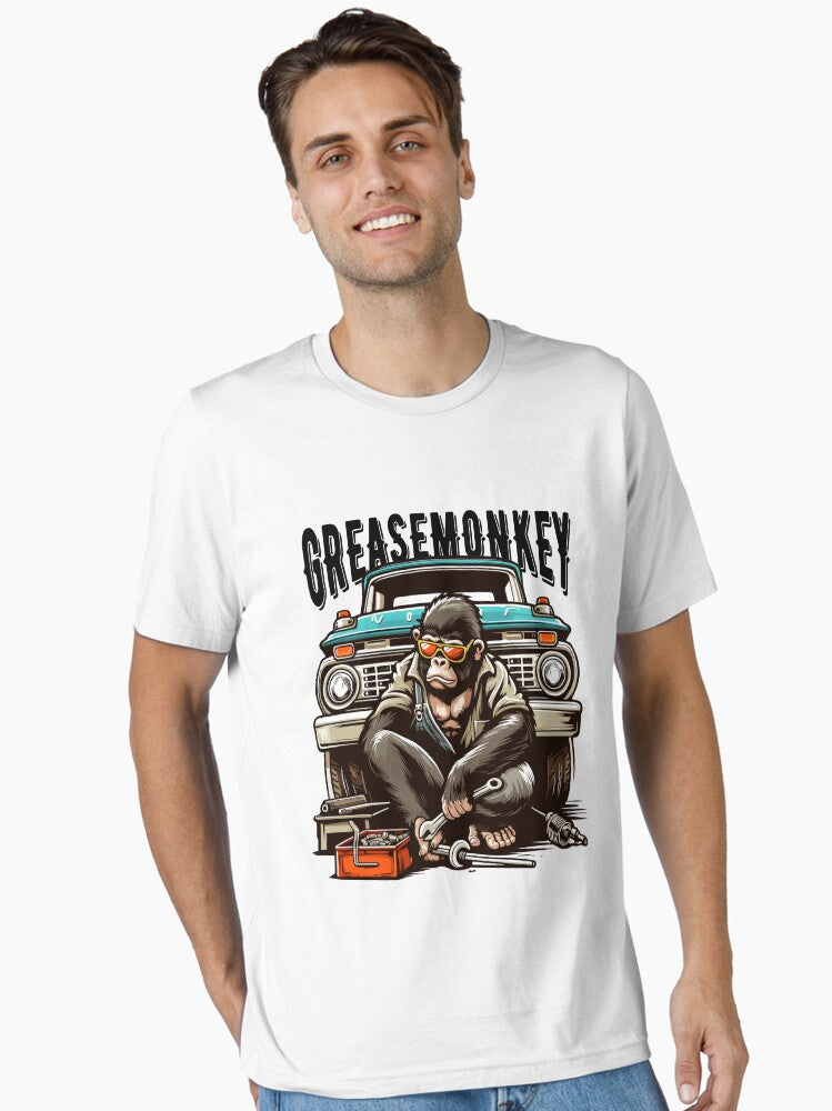 Cool Grease Monkey with Sunglasses Working on a Vintage Truck Essential T Shirt T Shirt Comfort Fit Daily Wear