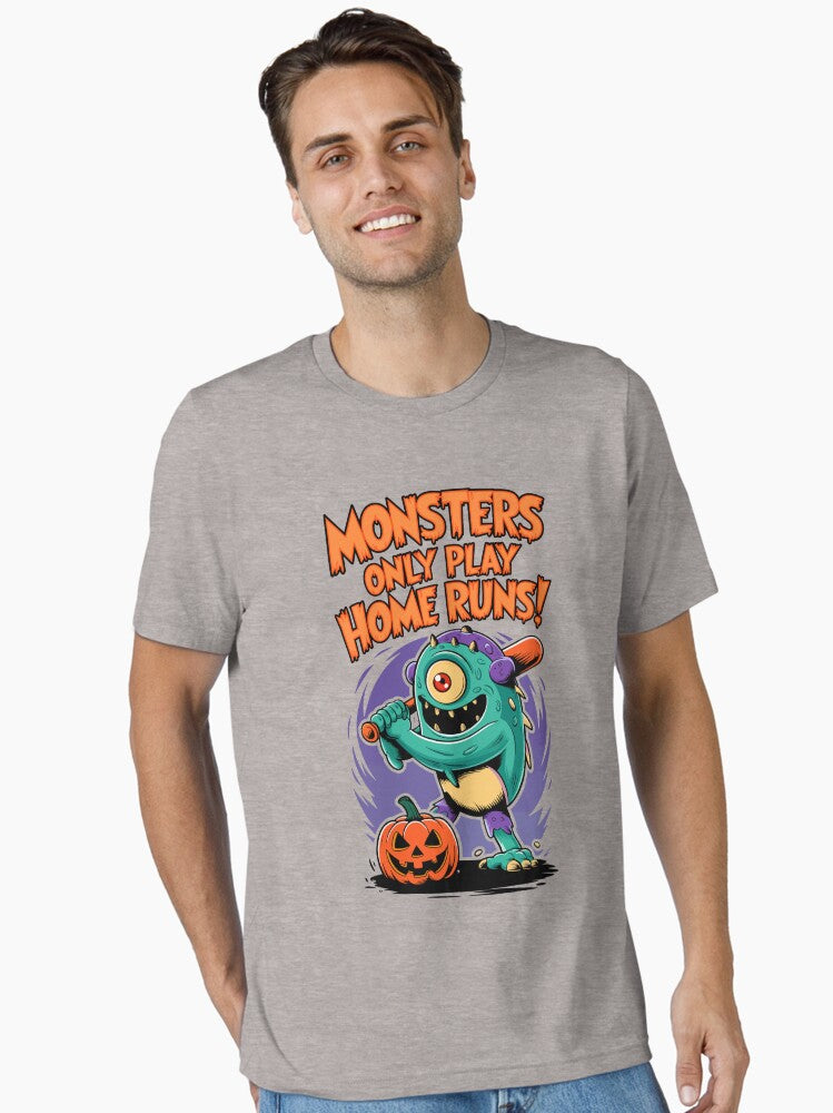 Monsters Only Play Home Runs Halloween Baseball Design Essential T Shirt T Shirt Viral TikTok Daily Wear