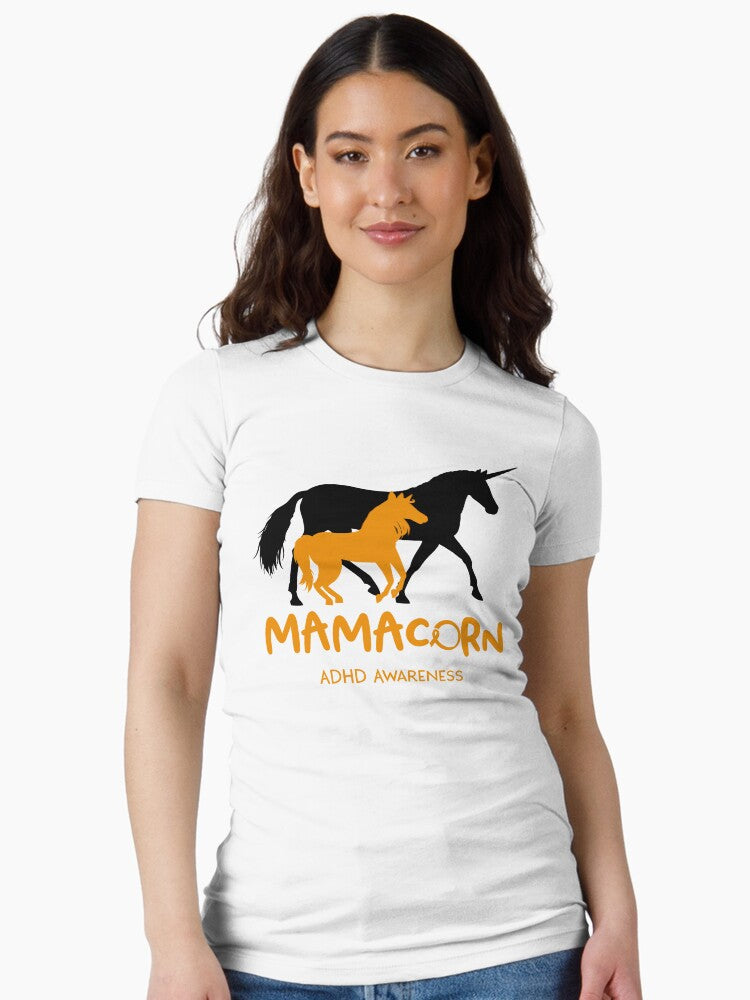 ADHD Awareness Mama Unicorn Mamacorn Support ADHD Warrior Fitted T-Shirt
