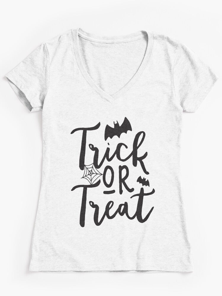 Trick Or Treat Fitted V Neck T Shirt Minimal Style