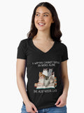 Funny Woman Books and Cats Fitted V Neck T Shirt T Shirt Aesthetic Fit Top Rated Design