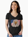eagle head with us flag Fitted Neck Shirt T Shirt Premium Quality