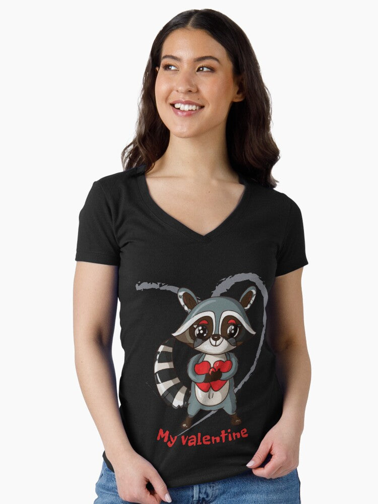 Raccoon Valentine Day Fitted Neck Shirt T Shirt US Market