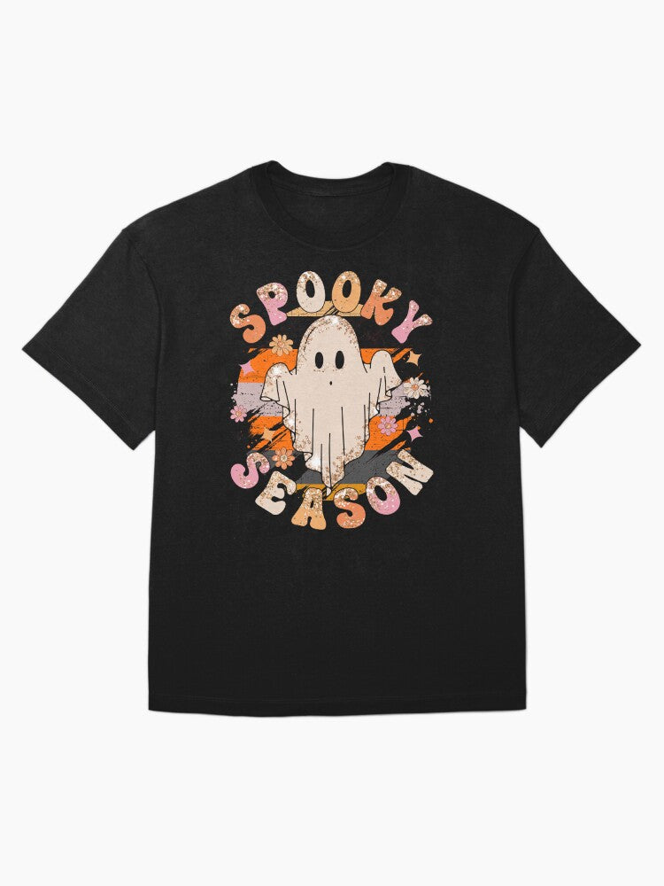 Halloween Spooky Season Retro Ghost Flower Power Oversized T Shirt