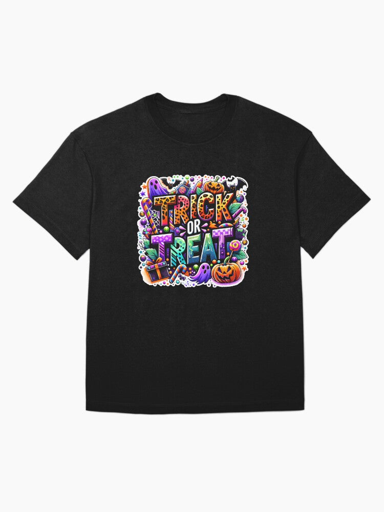 Funny Halloween Trick Or Treat Design Spooky Season Graphic Oversized T Shirt Gift Ready