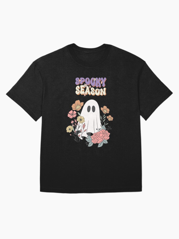 Spooky Season Ghost With Flowers Cute Halloween Aesthetic Oversized T Shirt