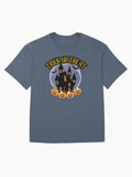 Trick Or Treat Haunted Castle Halloween Design Oversized T Shirt Clean Design
