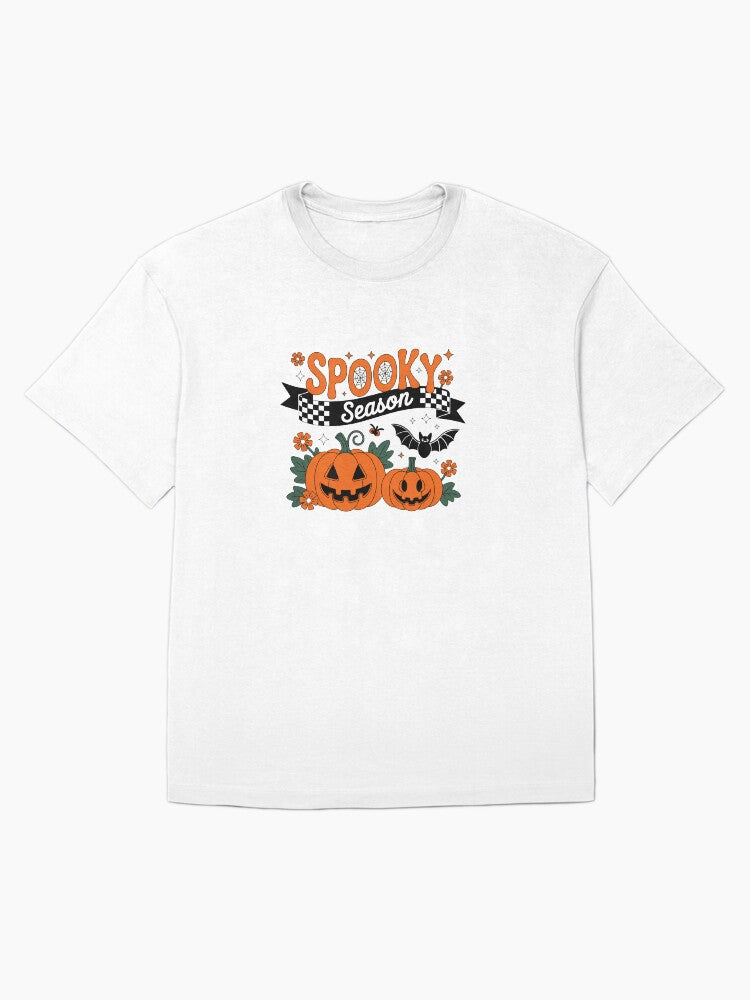 Spooky Season Halloween Design With Pumpkins And Spider Web Oversized T Shirt