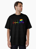 Gay Pride Rainbow Flag LGBT Pride Heart EKG Oversized Shirt T Shirt Everyday Wear