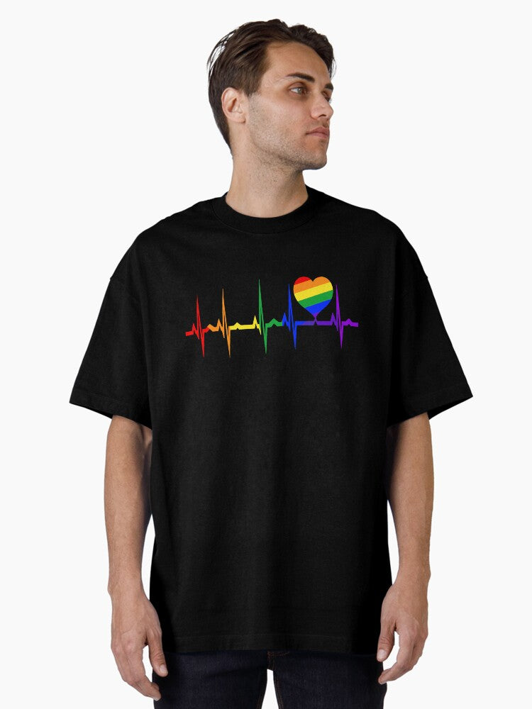 Gay Pride Rainbow Flag LGBT Pride Heart EKG Oversized Shirt T Shirt Everyday Wear