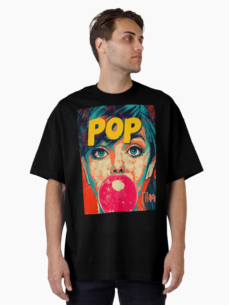Retro Pop Art Girl Blowing Bubblegum Graffiti Poster Oversized T Shirt T Shirt Viral TikTok Best Seller Look
