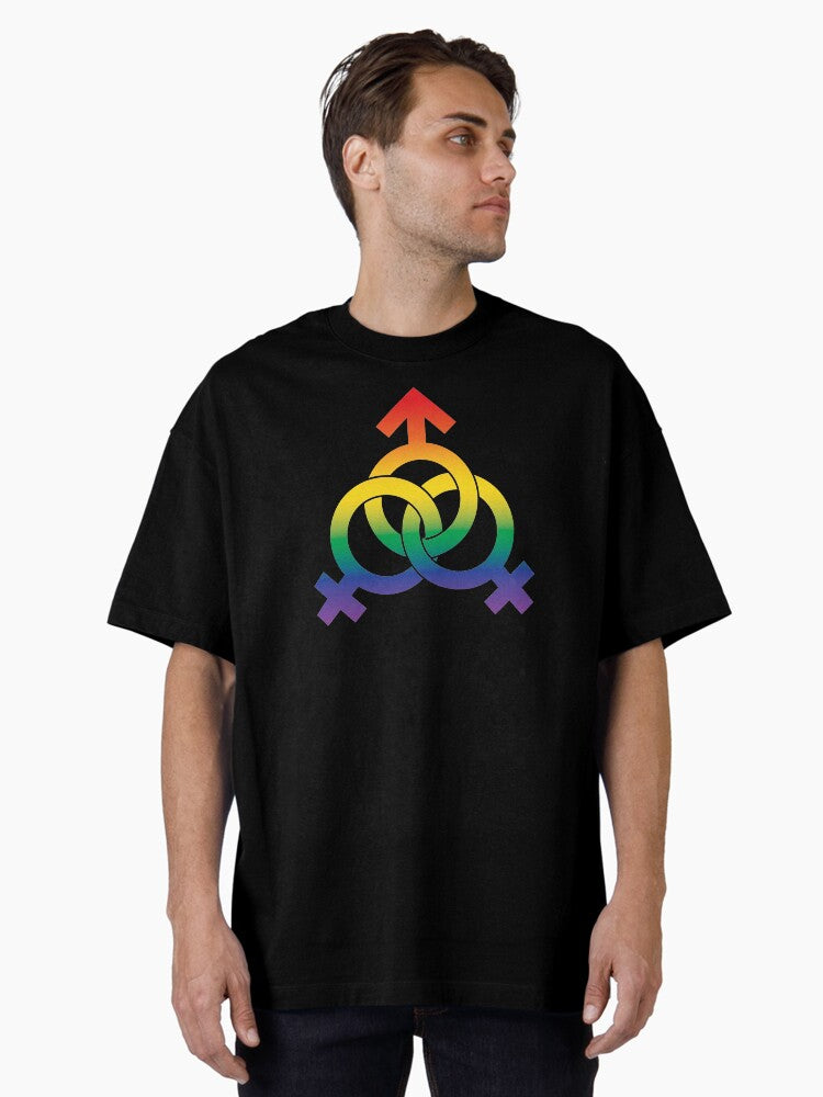 Polyam Threesome MFF Symbol Rainbow Oversized Shirt T Shirt Minimal Style