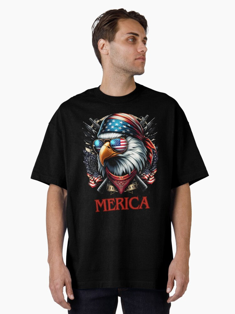 Eagle Bandana 4th of July American Flag Merica Oversized Shirt T Shirt Clean Design