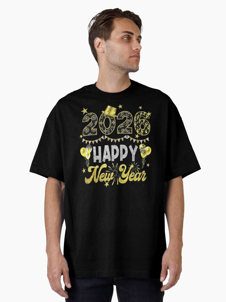 Happy New Year 2026 Celebration Oversized T Shirt T Shirt Comfort Fit Daily Wear