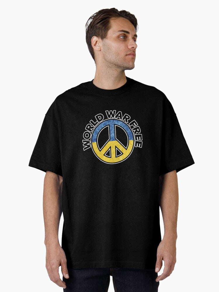 Prey for Peace in Ukraine World War Free Peace Symbol Ukrainian Flag CND Oversized Shirt T Shirt US Market