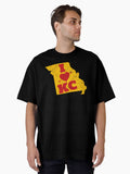 KC Map KC Red Yellow Heart Arrow KC Kansas City Letter KC Designs Oversized Shirt T Shirt US Trend
