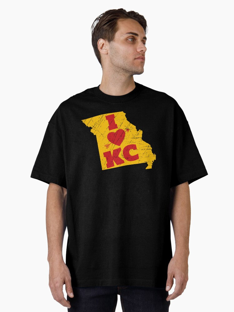 KC Map KC Red Yellow Heart Arrow KC Kansas City Letter KC Designs Oversized Shirt T Shirt US Trend
