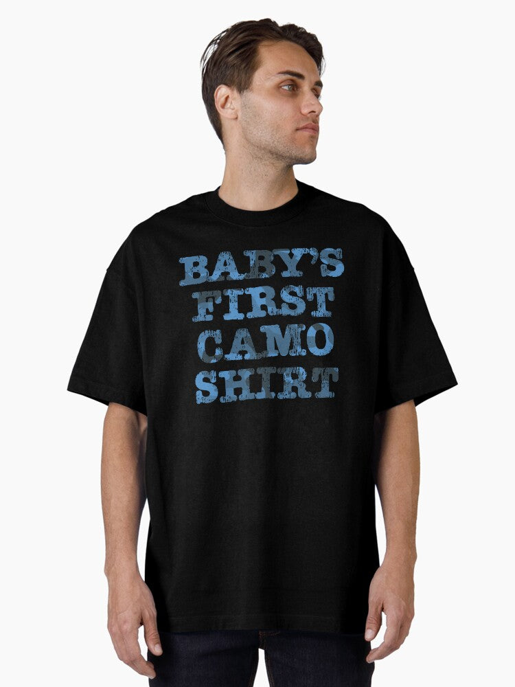 blue Baby s First Camo Print Oversized T Shirt T Shirt High Search Demand Streetwear Essential