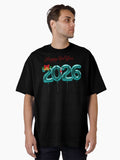Festive Happy New Year 2026 Balloon Numbers with Holiday Decorations Oversized T Shirt T Shirt High Search Demand