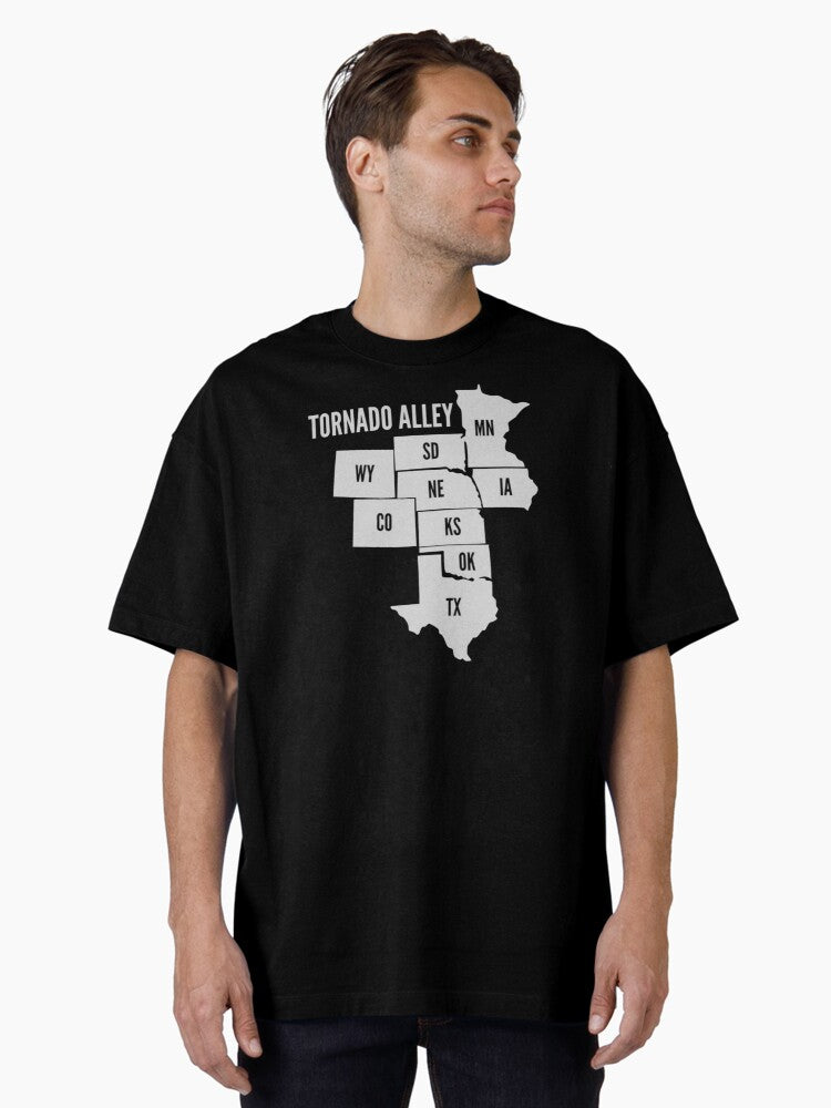 Tornado Alley State Map Black White Oversized Shirt T Shirt Everyday Wear