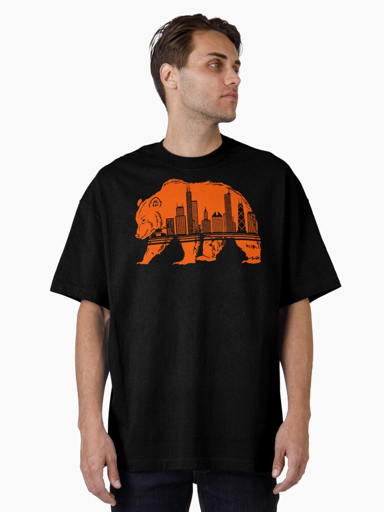 Urban Bear Silhouette With City Skyline Double Exposure Design Oversized T Shirt T Shirt Cute Design