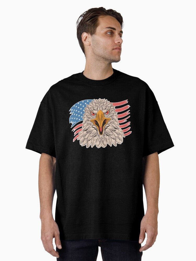 USA Flag with Bald Eagle 4th Of July Patriotic Eagle Retro Independence Day Oversized Shirt T Shirt Clean Design