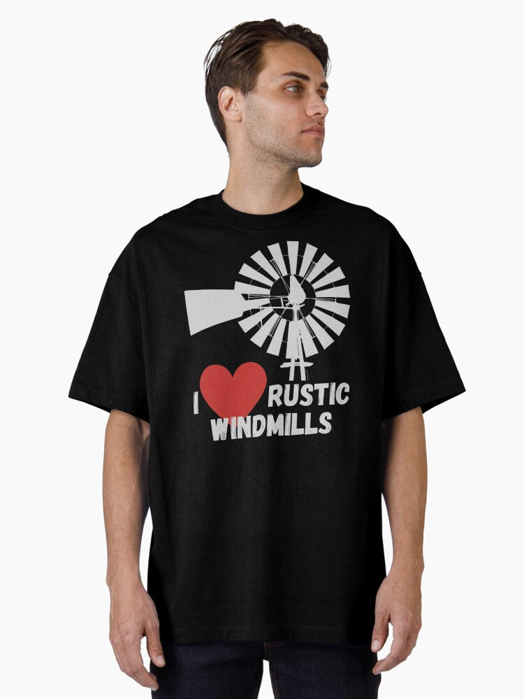 I Love Rustic Windmills White Graphic Oversized Shirt T Shirt Clean Design