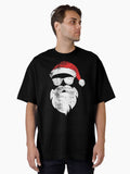 Funny Hipster Santa Face With Hat Beard amp Glasses Christmas Oversized Shirt T Shirt Gift Ready