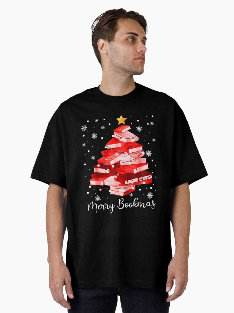 Merry Bookmas Christmas Book Lover Tee Readers Librarians Women Oversized T Shirt T Shirt Aesthetic Fit High CTR Pick