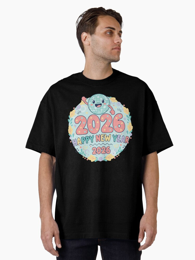 Celebrate 2026 Happy New Year Fun Globe Oversized T Shirt T Shirt High Search Demand Modern Aesthetic