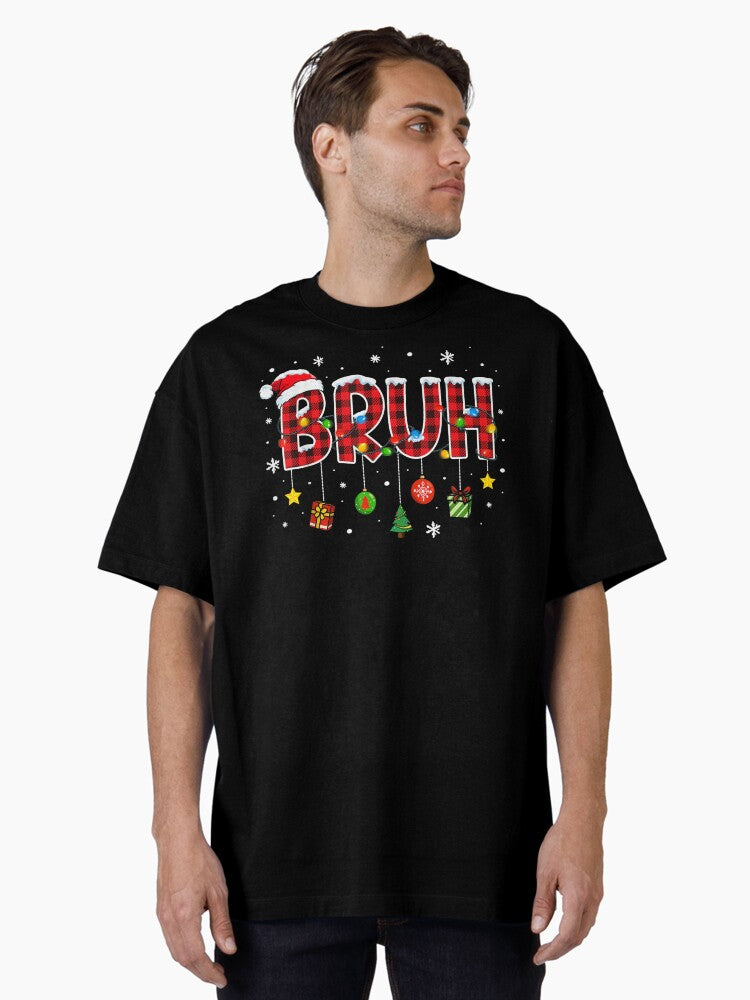 Bruh Funny Christmas Light Teens Boys Kids Xmas Pajamas Oversized T-Shirt | Premium Unisex T-Shirt, Trending Graphic Tee