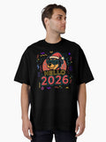 Hello 2026 Neon Cool Dog Sunglasses Pop Art Cartoon Style Oversized T Shirt T Shirt Viral TikTok Modern Aesthetic