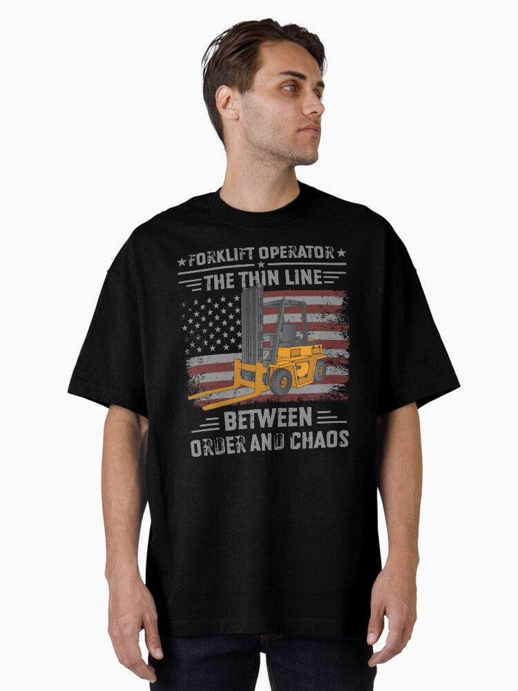 Forklift Operator Usa Flag Art Oversized T Shirt