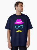 Retro Neon Hat Glasses and mustache Oversized Shirt T Shirt Minimal Style