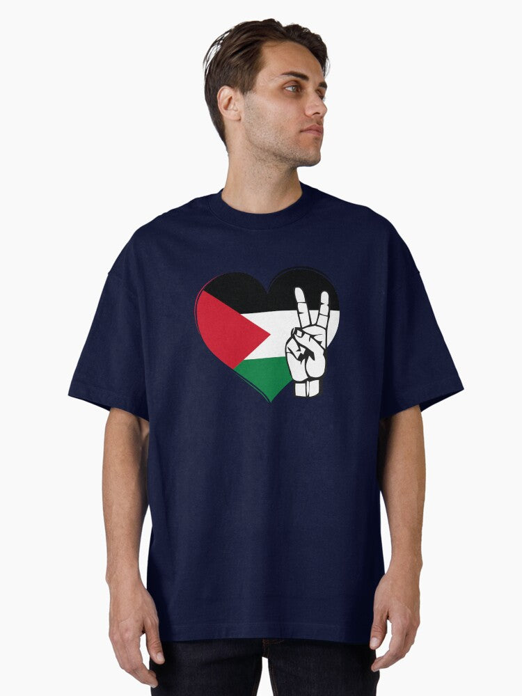 Peace Gaza Free Palestine Hand Peace Symbol Stop Genocide Oversized Shirt T Shirt Gift Ready