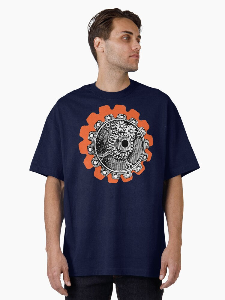 Vintage Mechanical Gear Motif Paprika Spice Rust Oversized T Shirt T Shirt Trending US Hot Right Now