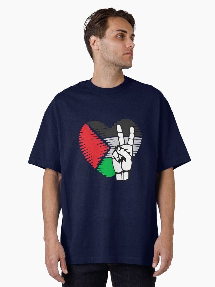 Peace Gaza Free Palestine Hand Peace Symbol Stop Genocide Oversized Shirt T Shirt Minimal Style