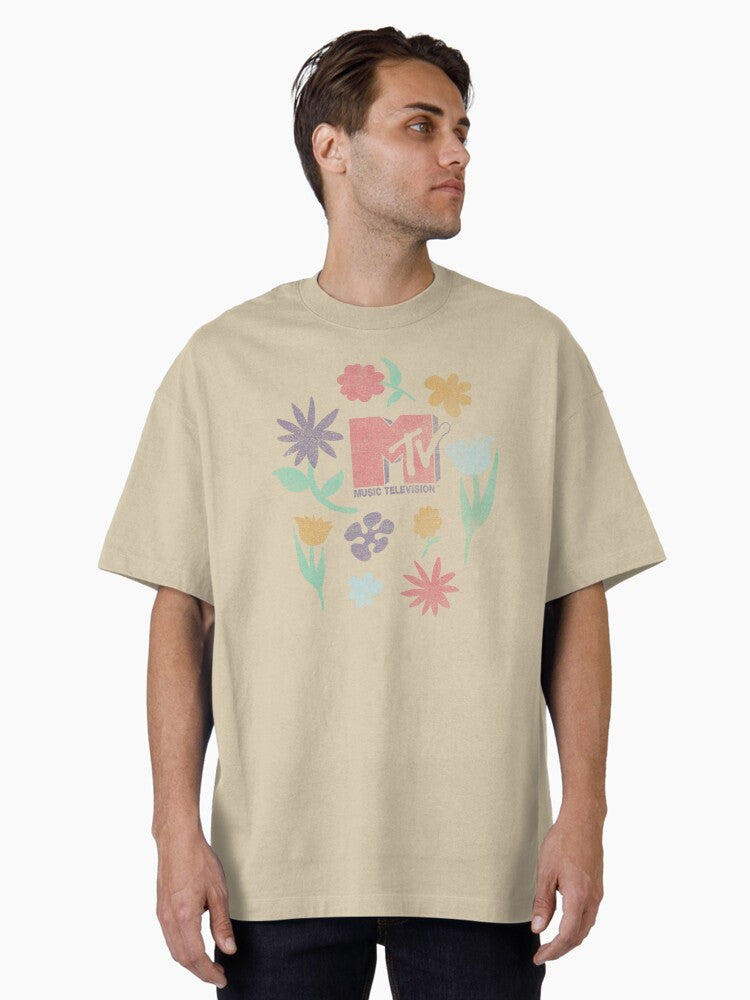 MTV Vintage 70 S Pastel Wildflower MTV Logo Oversized T Shirt T Shirt Trending US Modern Aesthetic