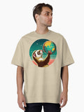 Retro Futurism Ferret Holding a Globe Oversized T-Shirt | Premium Unisex T-Shirt, Trending Graphic Tee