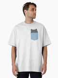 Pocket Cat Oversized Shirt T Shirt Minimal Style