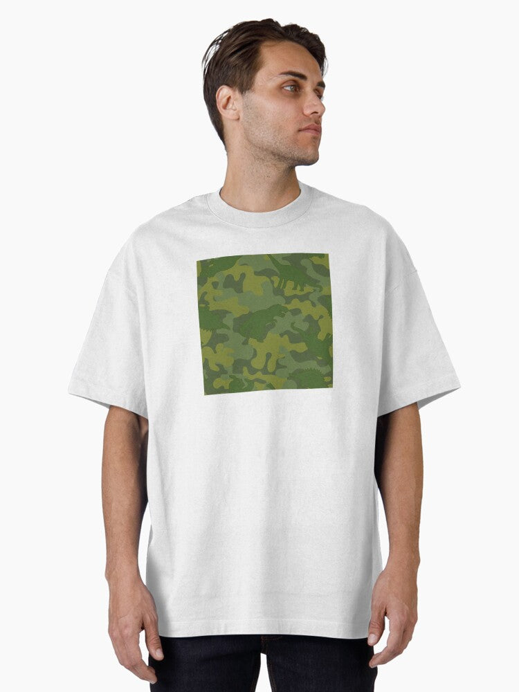Dinosaurs on camo Olive green camouflage with dinosaurs Kids camo print Oversized T Shirt T Shirt Best Seller Look Stree