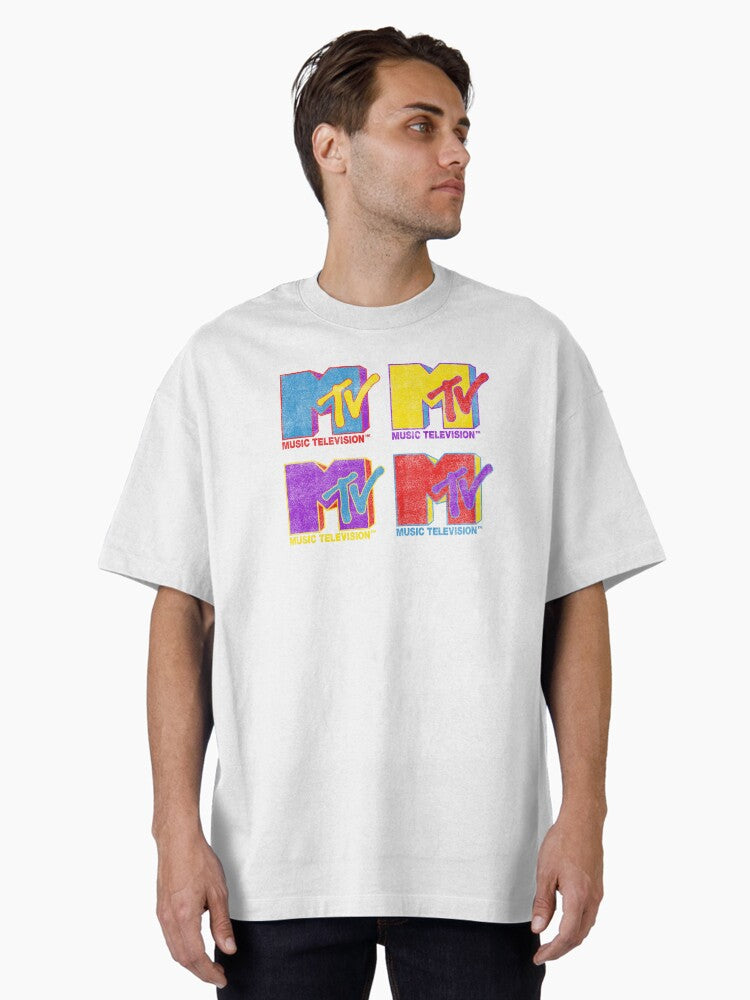 MTV Music Television Color Pop Retro Logo Grid Oversized T Shirt T Shirt Viral TikTok Modern Aesthetic