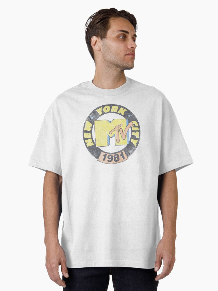 MTV New York City 1981 Retro Distressed Circle Logo Oversized T Shirt T Shirt Premium Print Best Seller Look